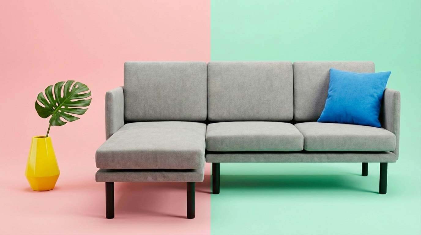Morphy modular sofa with left-hand chaise configuration, combining lounge seating with a straight three-seat layout