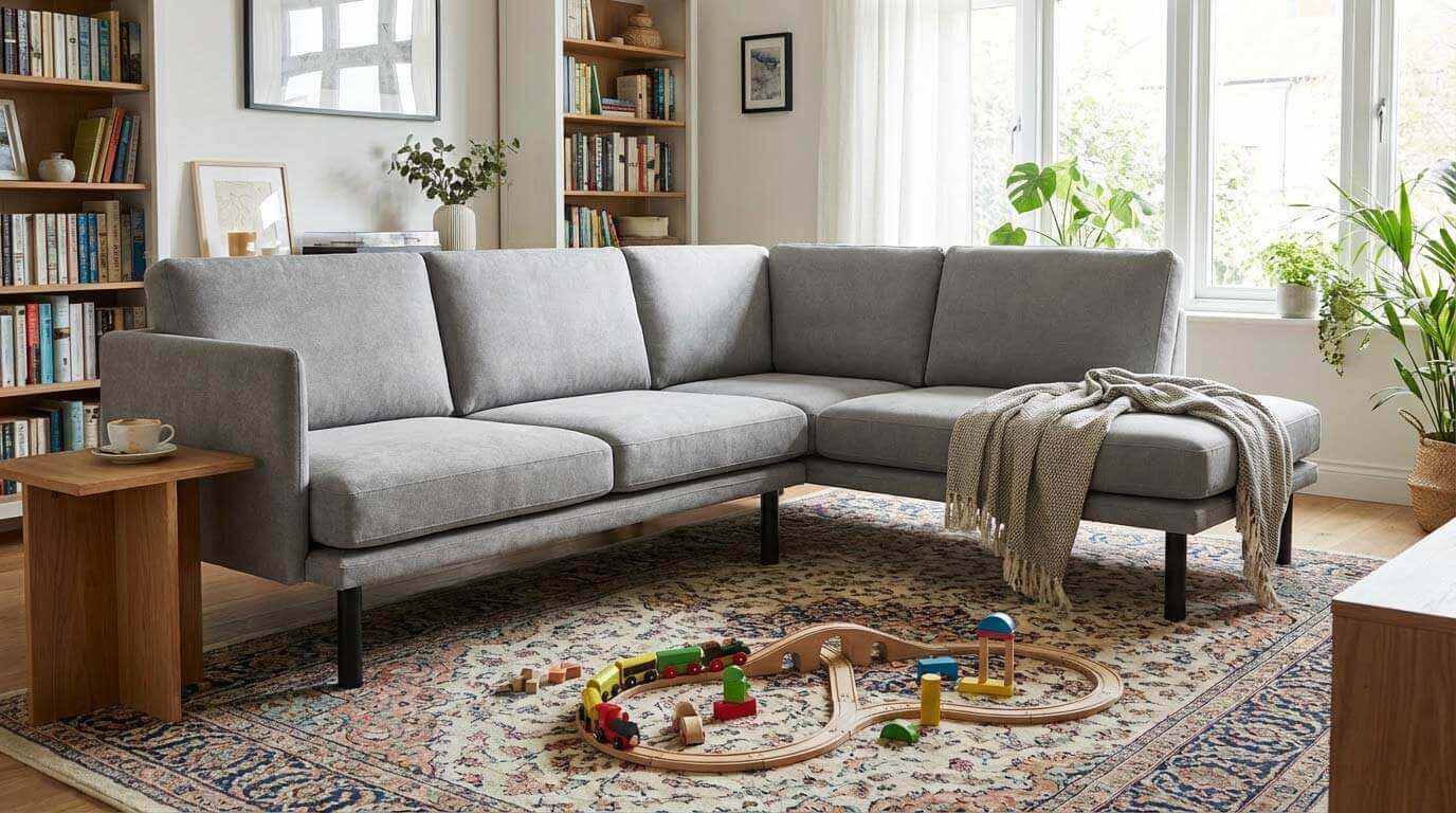 Morphy Sofa modular system shown expanding from a compact two-seater into larger configurations, designed to adapt over time